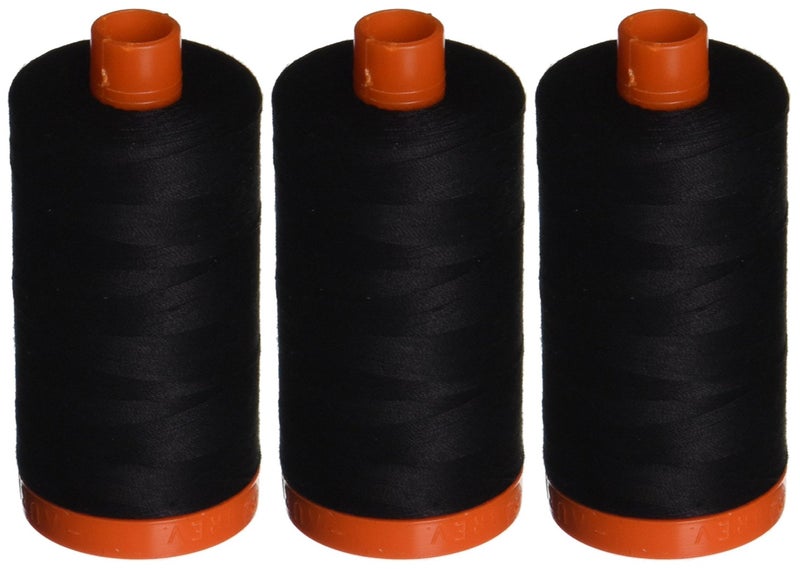 3-PACK - Aurifil A1050-2692 Mako Cotton Thread Solid 50WT 1422Yds Black